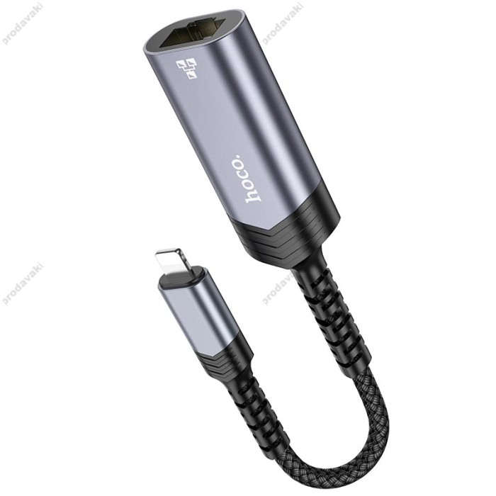 Мережевий адаптер Hoco UA26 ethernet adapter Lightning to RJ45 100 Mbps 0.125m Black