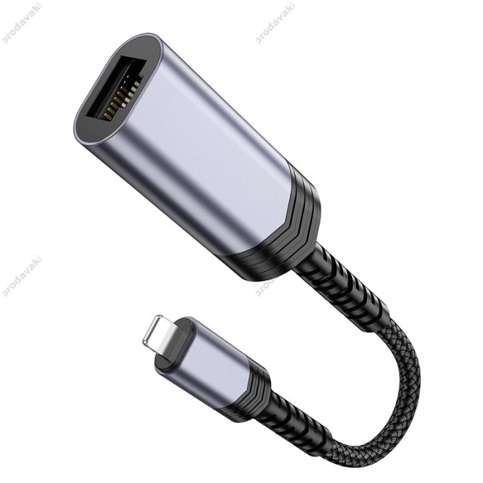 Мережевий адаптер Hoco UA26 ethernet adapter Lightning to RJ45 100 Mbps 0.125m Black