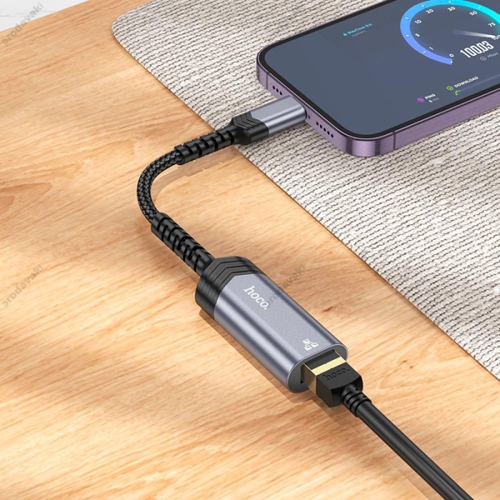 Мережевий адаптер Hoco UA26 ethernet adapter Lightning to RJ45 100 Mbps 0.125m Black
