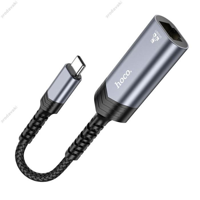 Мережевий адаптер Hoco UA26 Ethernet Type-C to RJ45 1000 Mbps 0.125m Black