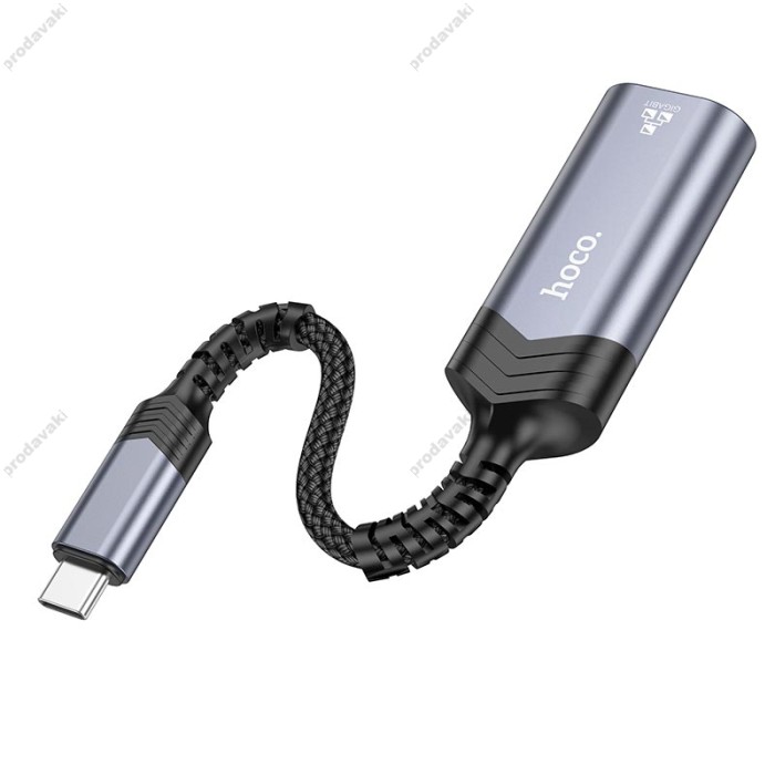 Мережевий адаптер Hoco UA26 Ethernet Type-C to RJ45 1000 Mbps 0.125m Black