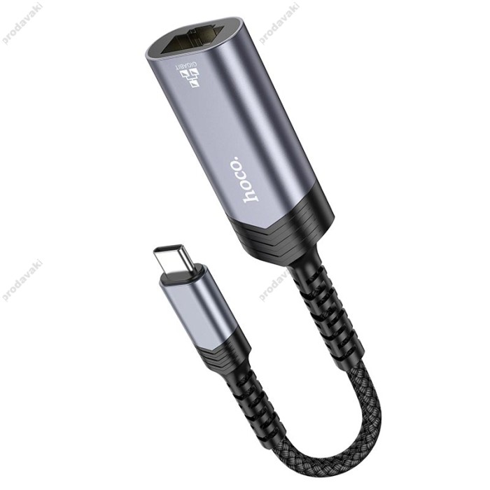 Мережевий адаптер Hoco UA26 Ethernet Type-C to RJ45 1000 Mbps 0.125m Black
