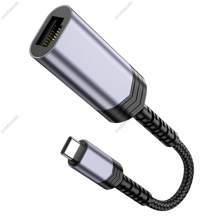 Мережевий адаптер Hoco UA26 Ethernet Type-C to RJ45 1000 Mbps 0.125m Black
