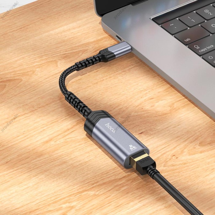 Мережевий адаптер Hoco UA26 Ethernet Type-C to RJ45 1000 Mbps 0.125m Black