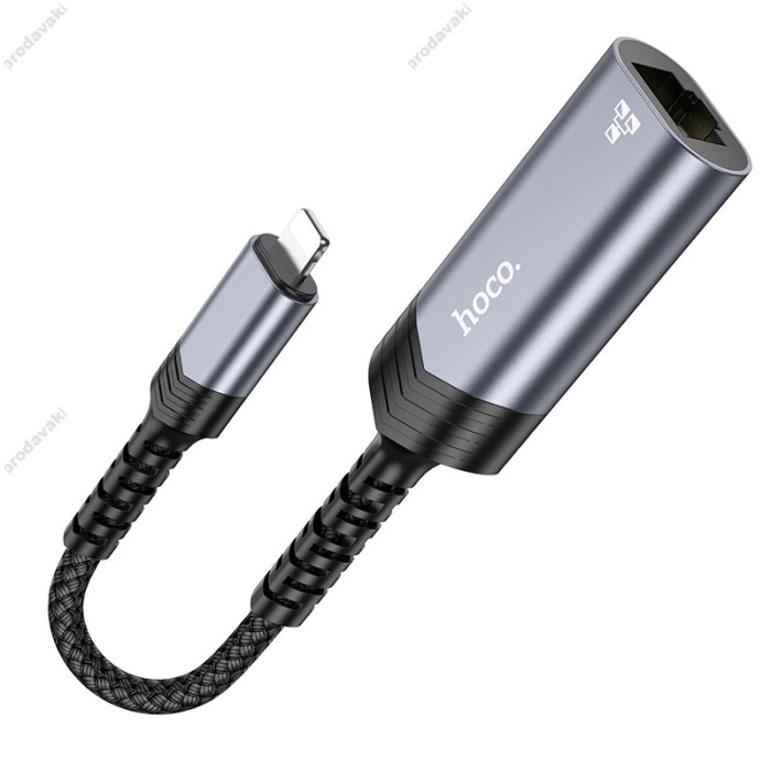 Мережевий адаптер Hoco UA26 ethernet adapter Lightning to RJ45 100 Mbps 0.125m Black