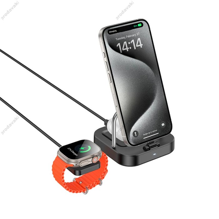 Бездротовий зарядний пристрій Hoco CQ16A Astute 3-in-1 desktop + watch charger Black