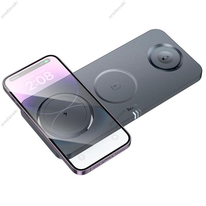 Бездротовий зарядний пристрій HOCO CQ22 Outstanding 3-in-1 desktop folding magnetic wireless fast charger 15W metal-grey