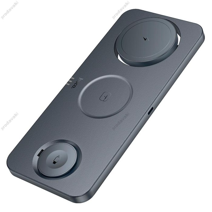 Бездротовий зарядний пристрій HOCO CQ22 Outstanding 3-in-1 desktop folding magnetic wireless fast charger 15W metal-grey