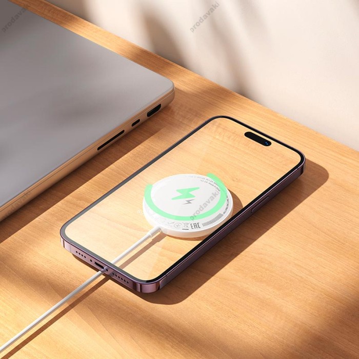 Бездротовий зарядний пристрій HOCO CW61 Phantom magnetic wireless fast charger with digital display 15W White