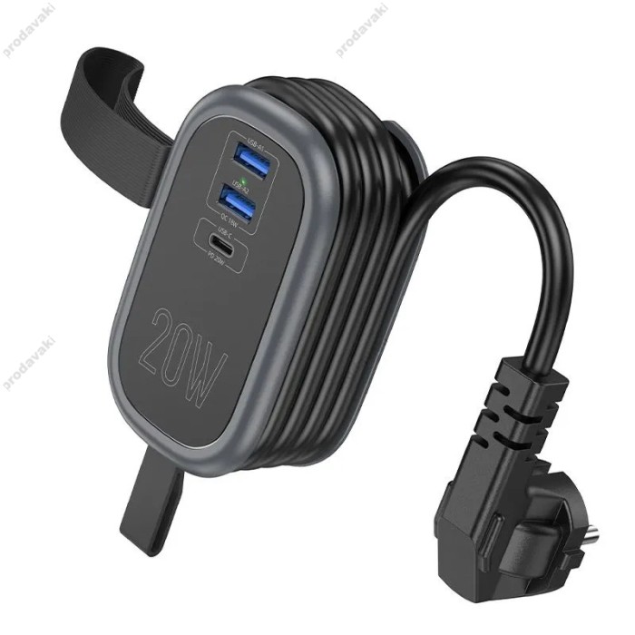 Подовжувач мережевий фільтр Hoco NS7 Sharp 1 position (PD20W / 1C2A) desktop socket (EU / GER) Black