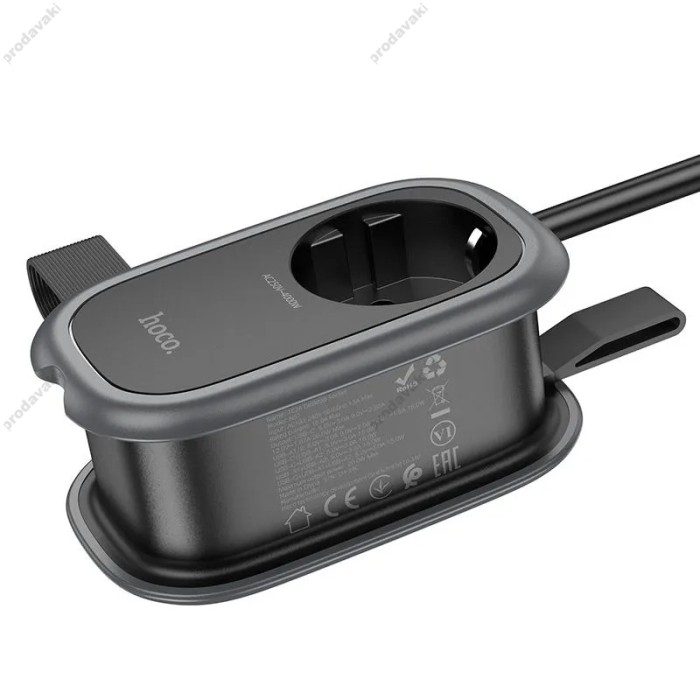 Подовжувач мережевий фільтр Hoco NS7 Sharp 1 position (PD20W / 1C2A) desktop socket (EU / GER) Black