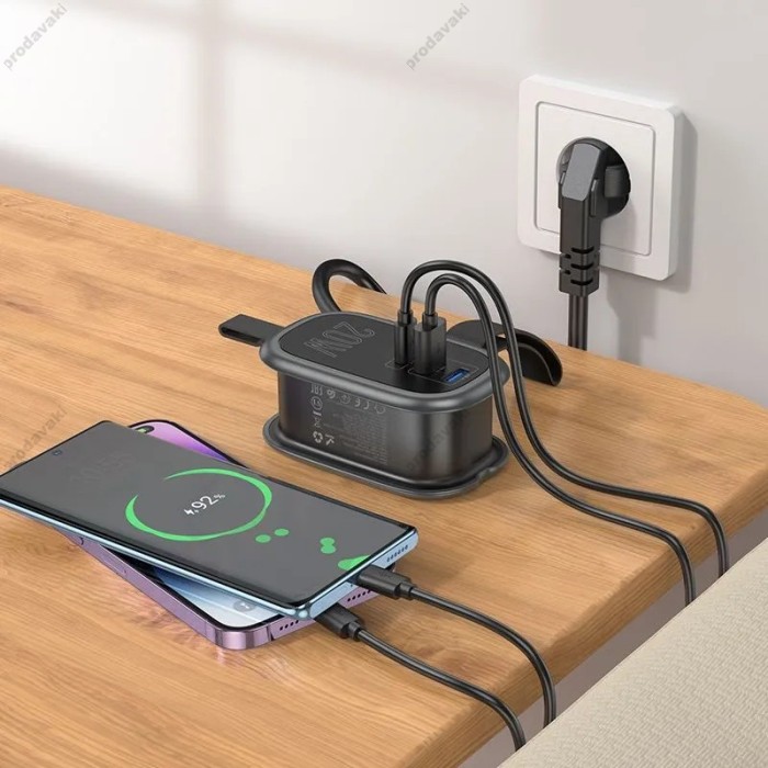 Подовжувач мережевий фільтр Hoco NS7 Sharp 1 position (PD20W / 1C2A) desktop socket (EU / GER) Black