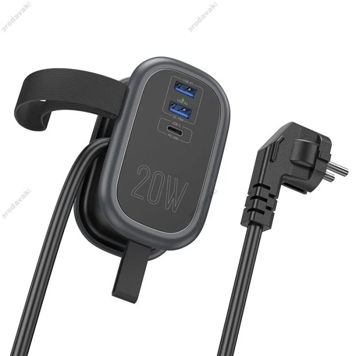 Подовжувач мережевий фільтр Hoco NS7 Sharp 1 position (PD20W / 1C2A) desktop socket (EU / GER) Black