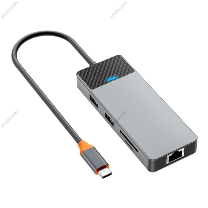 USB-Хаб Wiwu A923RPT Linker Hub 9в1 Type-C to 2xUSB 3.1+2USB 2.0+USB-C+RJ45+SD+TF+PD Grey