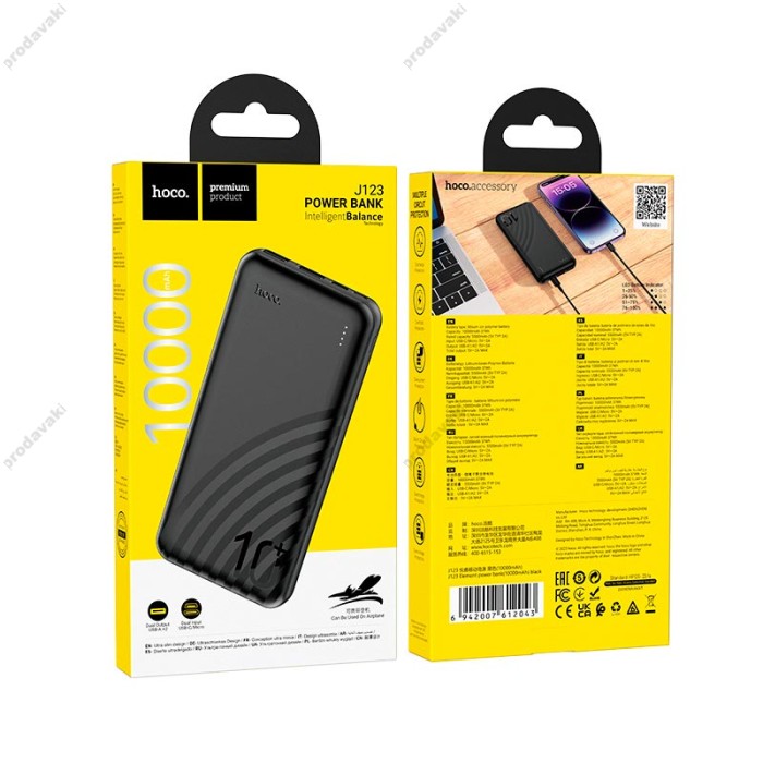 Повербанк портативний акумулятор Power bank Hoco J123 Element 10000 mAh Black