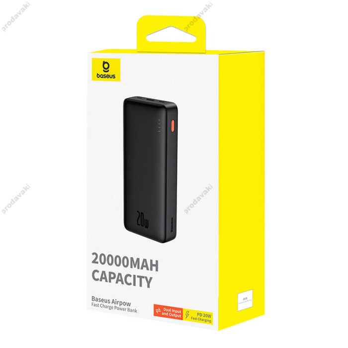 Повербанк портативний акумулятор Power bank Baseus Airpow Fast Charge 20W 20000 mAh Black P10022804113-00