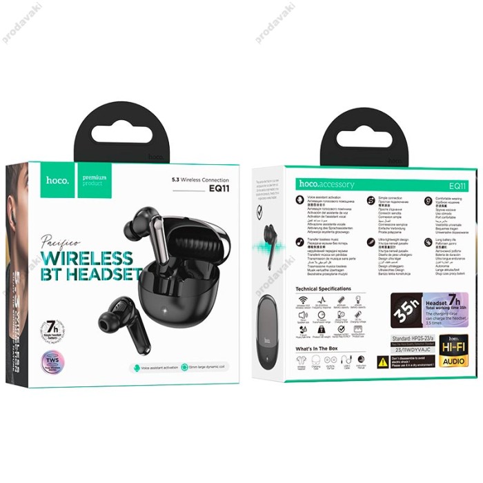 Бездротові Bluetooth навушники Hoco EQ11 Pacifico true wireless headset BT 5.3 Black