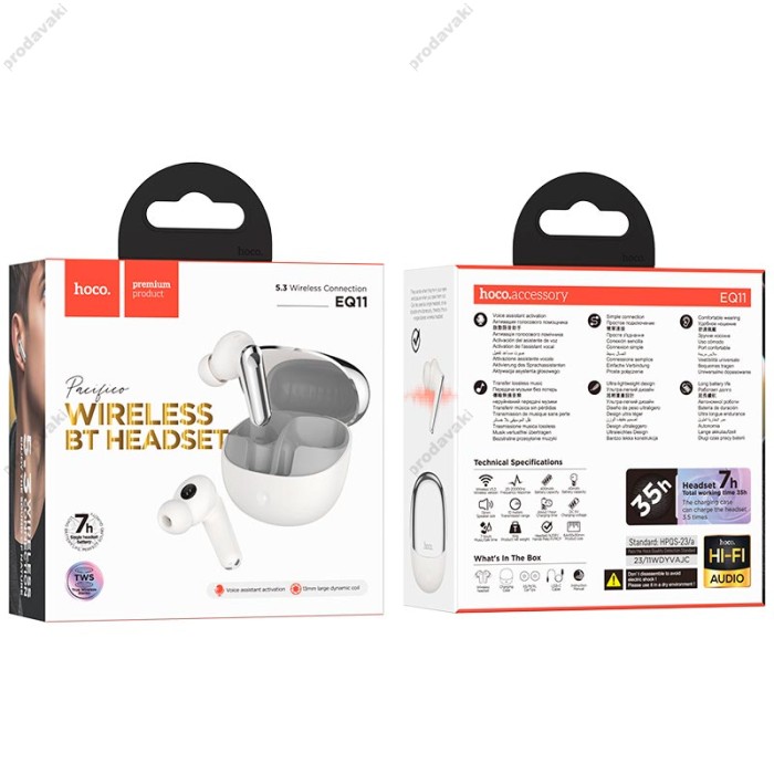 Бездротові Bluetooth навушники Hoco EQ11 Pacifico true бездротовий headset BT 5.3 Milky white