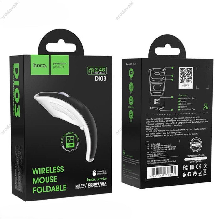 Комп'ютерна мишка Hoco DI03 foldable USB wireless 2.4 G mouse Black
