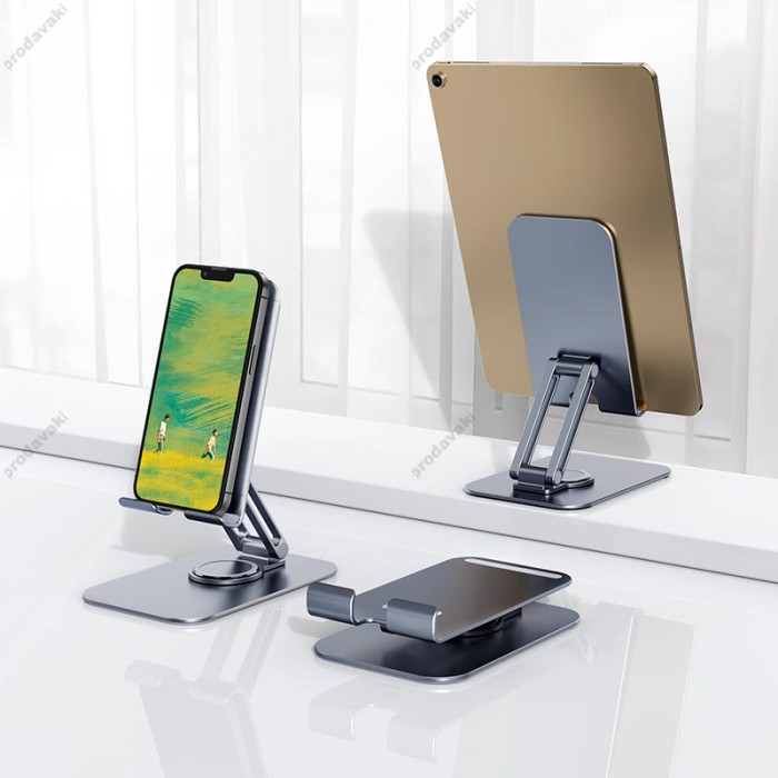 Настільний тримач Hoco PH50 Plus Ivey dual axis rotating metal tablet desktop holder 4.5-12" Grey