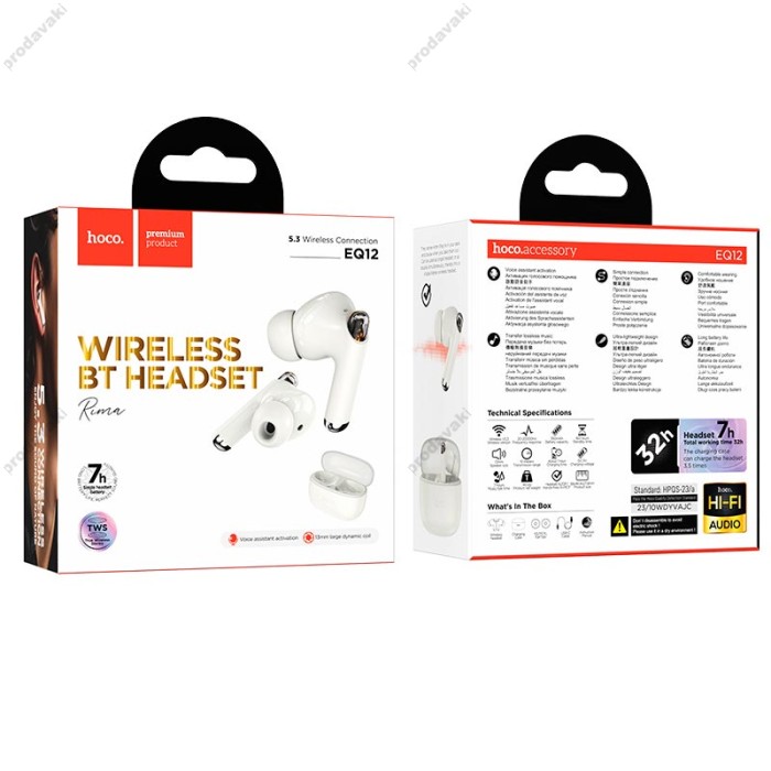 Бездротові Bluetooth навушники Hoco EQ12 Rima true бездротовий headset BT 5.3 White