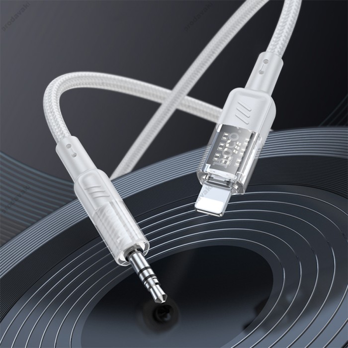 Кабель аудіоадаптер Hoco UPA27 Spirit transparent digital audio conversion cable AUX - iP Lightning Grey