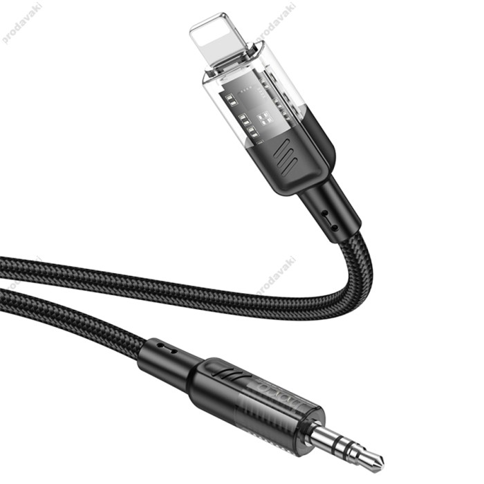 Кабель аудіоадаптер Hoco UPA27 Spirit transparent digital audio conversion cable AUX - iP Lightning Black