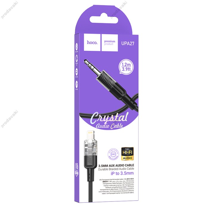 Кабель аудіоадаптер Hoco UPA27 Spirit transparent digital audio conversion cable AUX - iP Lightning Black