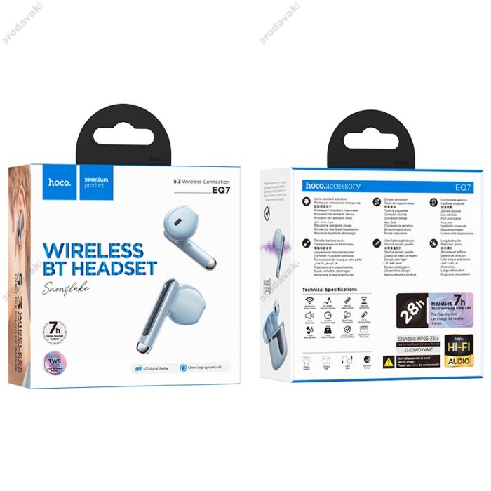 Бездротові Bluetooth навушники HOCO EQ7 Snowflake true wireless headset BT 5.3 Blue