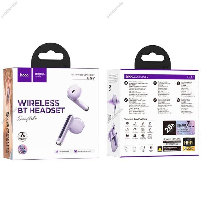 Бездротові Bluetooth навушники HOCO EQ7 Snowflake true wireless headset BT 5.3 Purple