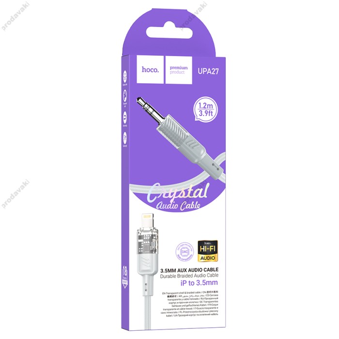 Кабель аудіоадаптер Hoco UPA27 Spirit transparent digital audio conversion cable AUX - iP Lightning Grey