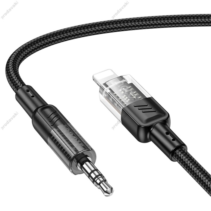 Кабель аудіоадаптер Hoco UPA27 Spirit transparent digital audio conversion cable AUX - iP Lightning Black