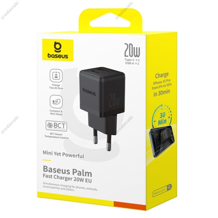 Мережевий зарядний пристрій Baseus Palm Type-C+USB 20W Black P10111608113-00