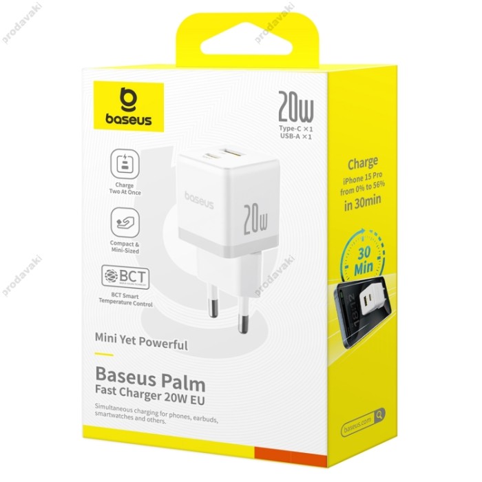 Мережевий зарядний пристрій Baseus Palm Type-C+USB 20W White P10111608213-00