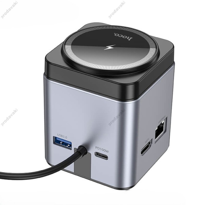 Бездротовий зарядний пристрій Type-C HUB (хаб) Hoco HB49 Effortless 9-in-1 wireless fast charging desktop station Gray
