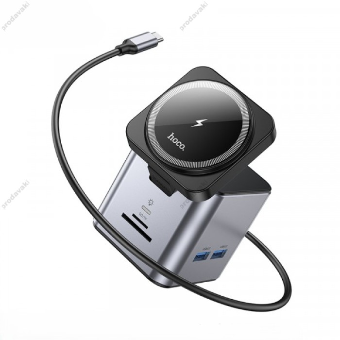 Бездротовий зарядний пристрій Type-C HUB (хаб) Hoco HB49 Effortless 9-in-1 wireless fast charging desktop station Gray