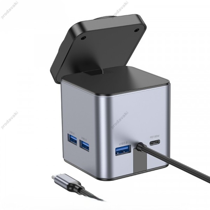 Бездротовий зарядний пристрій Type-C HUB (хаб) Hoco HB49 Effortless 9-in-1 wireless fast charging desktop station Gray