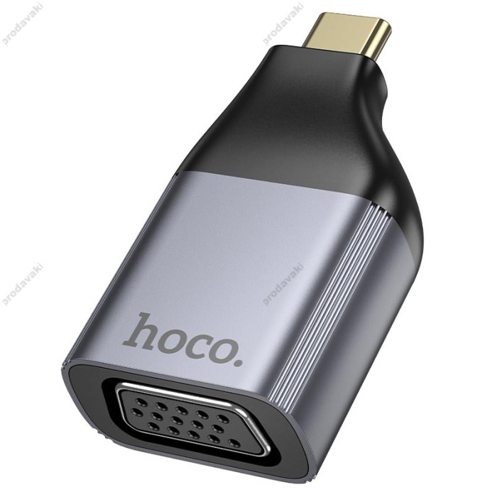 HDMI-адаптер HOCO UA34 Type-C to VGA adapter 2k Ultra HD metal-grey
