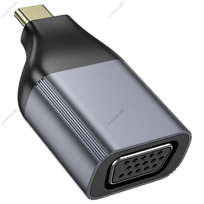 HDMI-адаптер HOCO UA34 Type-C to VGA adapter 2k Ultra HD metal-grey