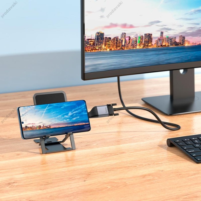 HDMI-адаптер HOCO UA34 Type-C to VGA adapter 2k Ultra HD metal-grey