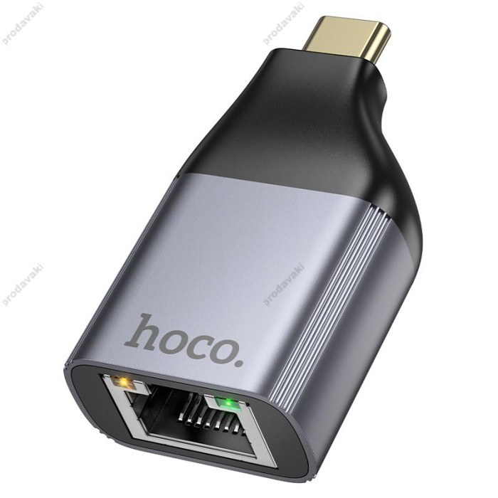 Перехідник Hoco UA35 Type-C to RJ45 adapter 100Mbps metal-grey