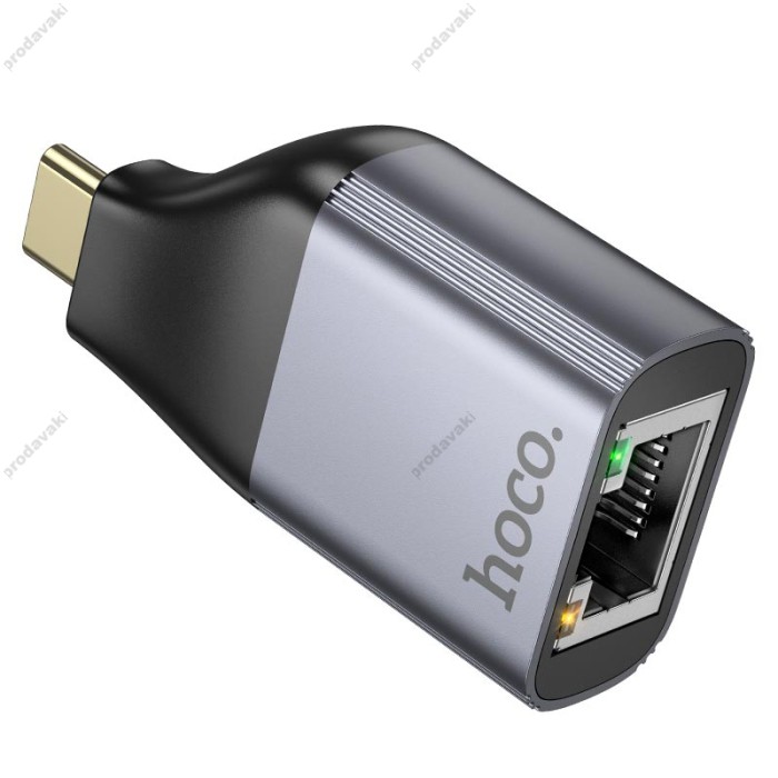 Перехідник Hoco UA35 Type-C to RJ45 adapter 100Mbps metal-grey