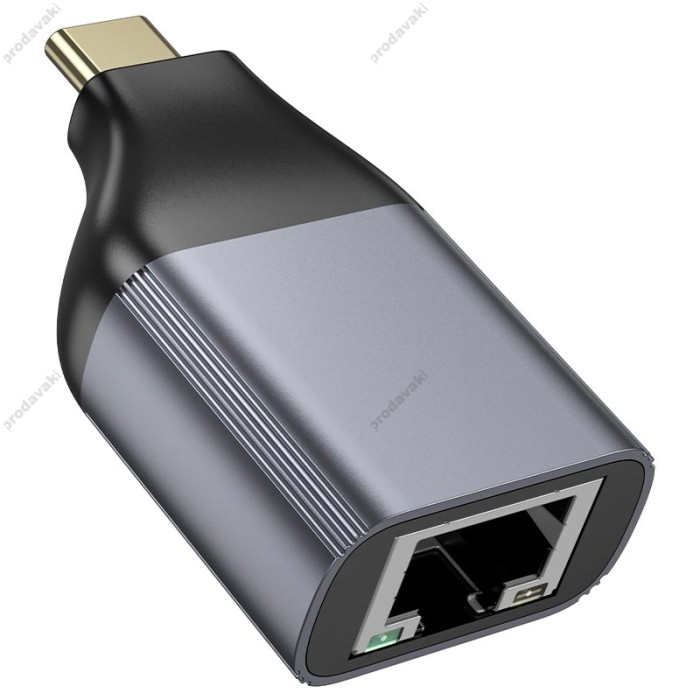 Перехідник Hoco UA35 Type-C to RJ45 adapter 100Mbps metal-grey