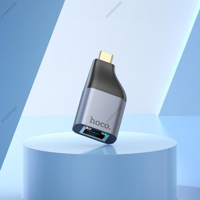 Перехідник Hoco UA35 Type-C to RJ45 adapter 100Mbps metal-grey