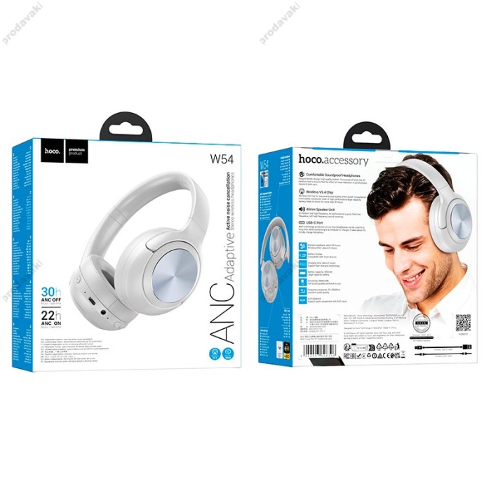 Бездротові Bluetooth навушники HOCO W54 Young headphones BT 5.4 ANC AUX USB-C 30h Grey