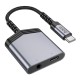 Перехідник картрідер адаптер HOCO LS39 Type-C to Type-C + 3.5 digital audio converter 27W DAC metal-grey