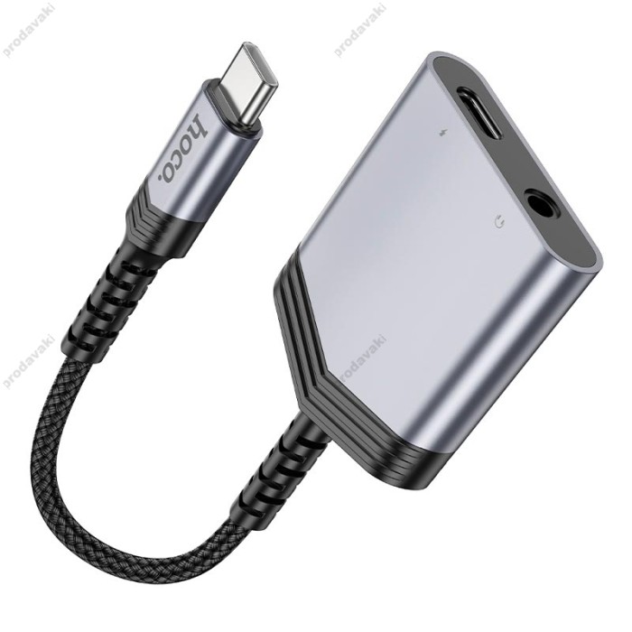 Перехідник картрідер адаптер HOCO LS39 Type-C to Type-C + 3.5 digital audio converter 27W DAC metal-grey