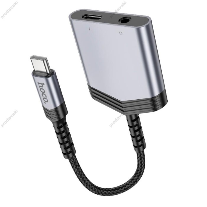 Перехідник картрідер адаптер HOCO LS39 Type-C to Type-C + 3.5 digital audio converter 27W DAC metal-grey