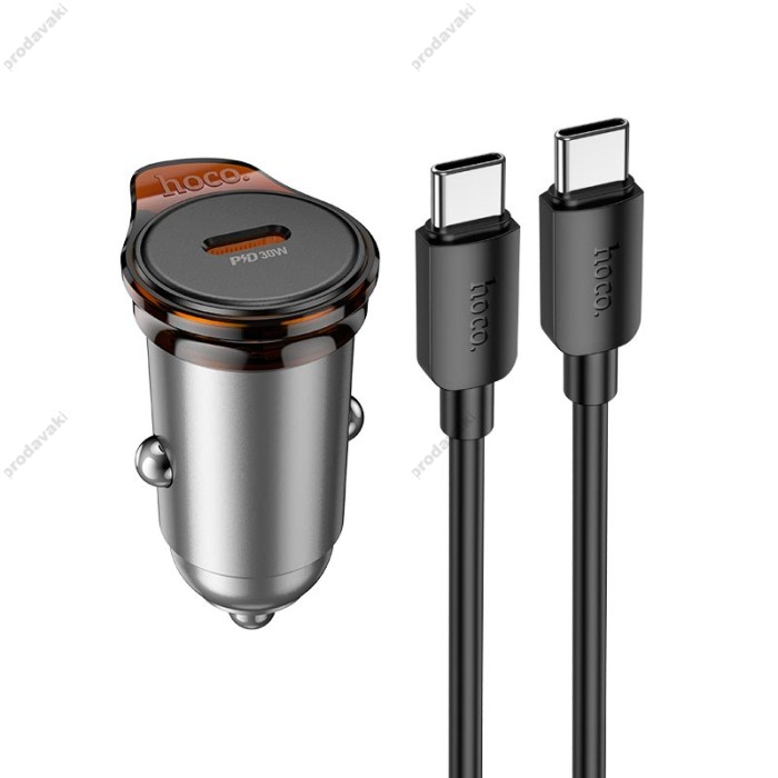 Автомобільний зарядний пристрій Hoco NZ16 Rigorous single port Type-C set 3A 30W Metal-grey