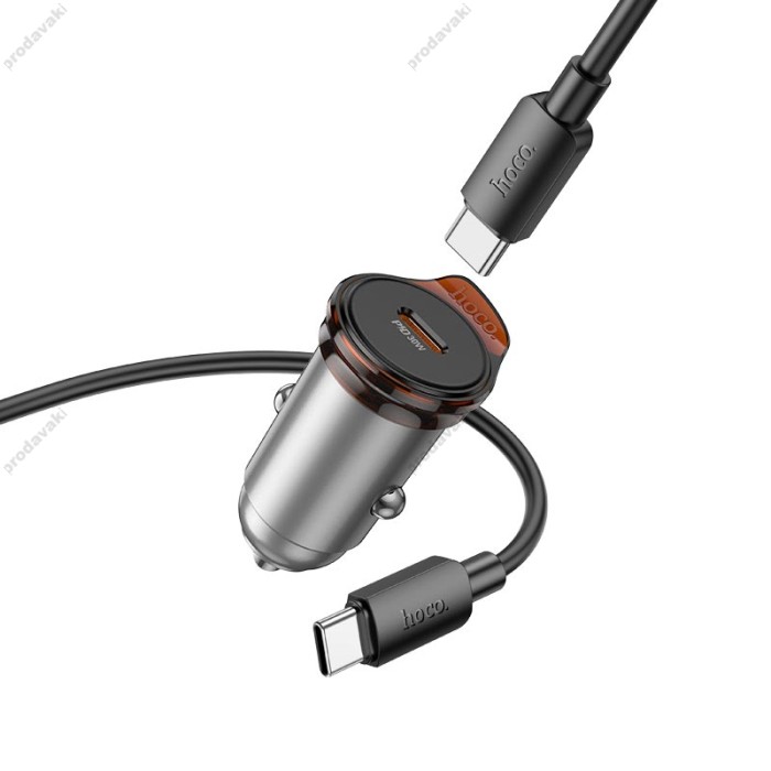 Автомобільний зарядний пристрій Hoco NZ16 Rigorous single port Type-C set 3A 30W Metal-grey